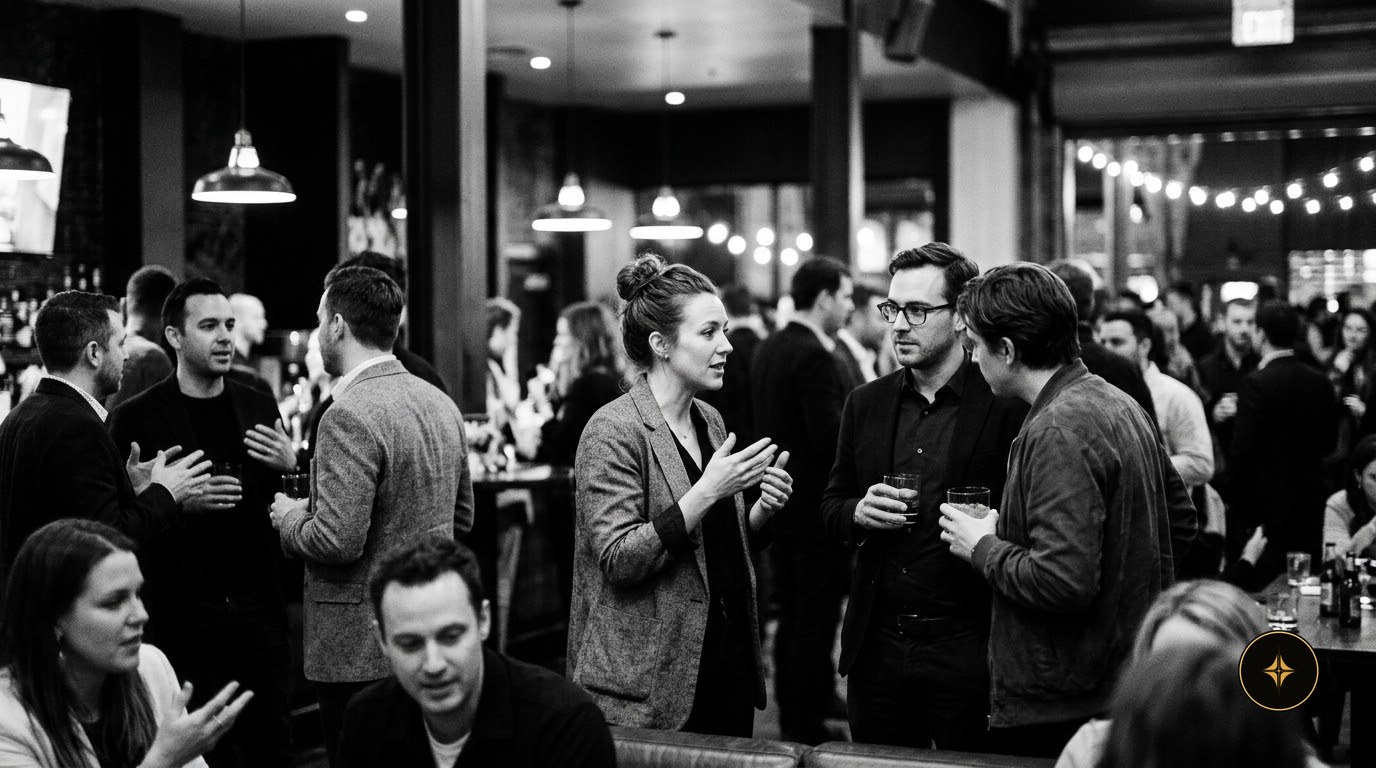 Guests in conversation at a networking evening
